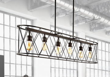 Marion 37.75" Adjustable Iron Farmhouse Rustic LED Dimmable Pendant - JONATHAN Y
